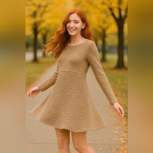 Small Altar'd State Tan Long Sleeve Dress